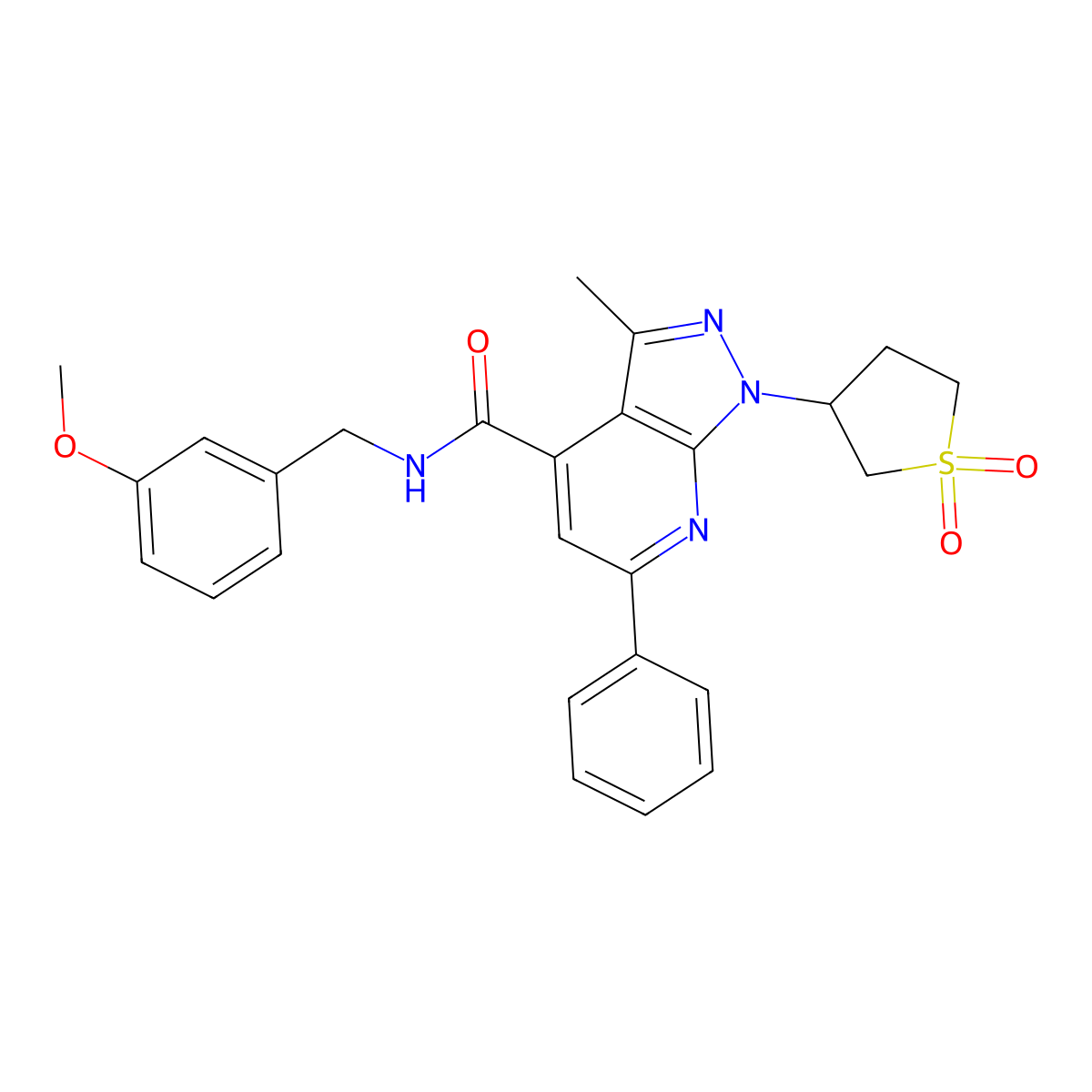 1-(1,1-dioxidotetrahydrothiophen-3-yl)-N-(3-methoxybenzyl)-3-methyl-6-phenyl-1H-pyrazolo[3,4-b]pyridine-4-carboxamide molecular structure, CAS 1021055-01-5