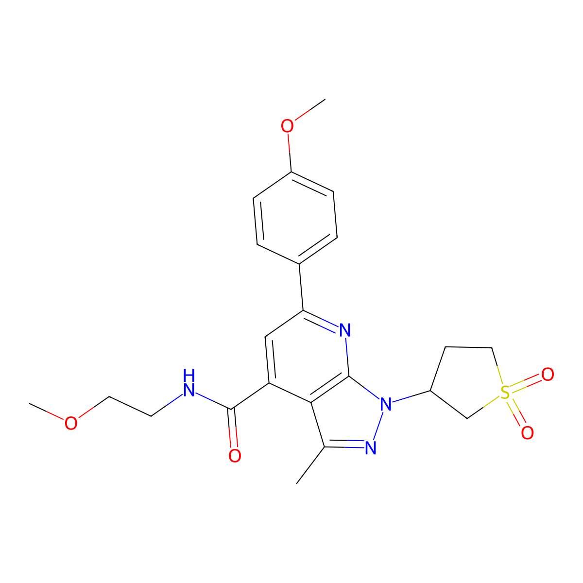 1-(1,1-dioxidotetrahydrothiophen-3-yl)-N-(2-methoxyethyl)-6-(4-methoxyphenyl)-3-methyl-1H-pyrazolo[3,4-b]pyridine-4-carboxamide molecular structure, CAS 1021055-05-9