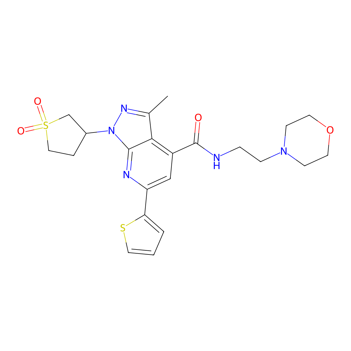 1-(1,1-dioxidotetrahydrothiophen-3-yl)-3-methyl-N-(2-morpholinoethyl)-6-(thiophen-2-yl)-1H-pyrazolo[3,4-b]pyridine-4-carboxamide molecular structure, CAS 1021055-15-1