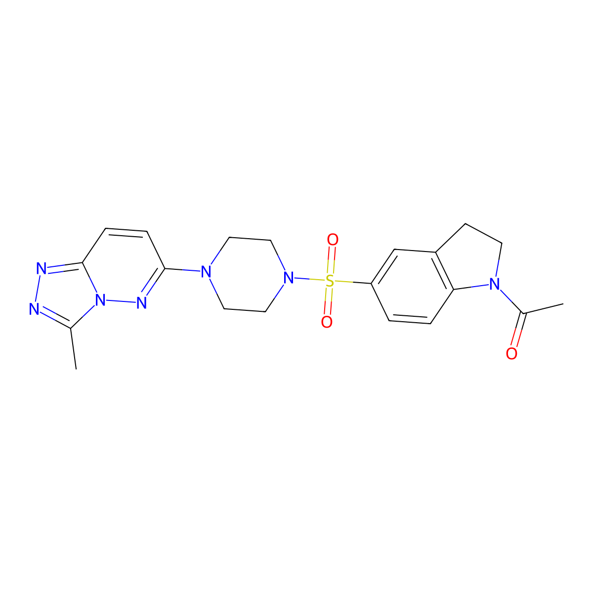 1-(5-((4-(3-Methyl-[1,2,4]triazolo[4,3-b]pyridazin-6-yl)piperazin-1-yl)sulfonyl)indolin-1-yl)ethanone molecular structure, CAS 1021055-48-0