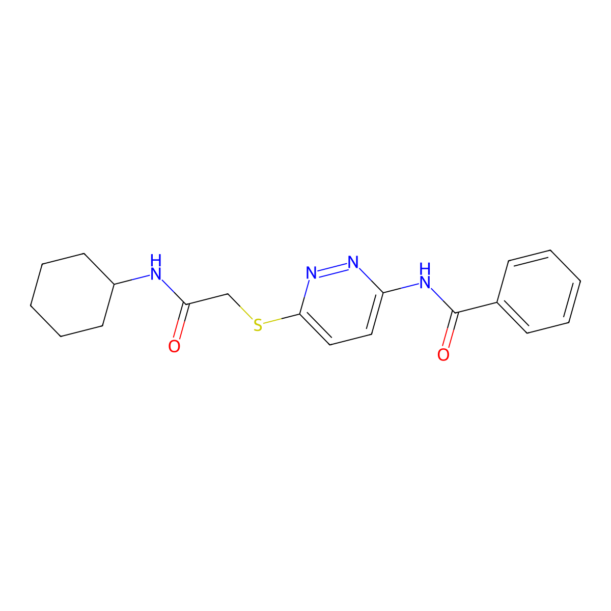 N-(6-((2-(cyclohexylamino)-2-oxoethyl)thio)pyridazin-3-yl)benzamide molecular structure, CAS 1021055-51-5