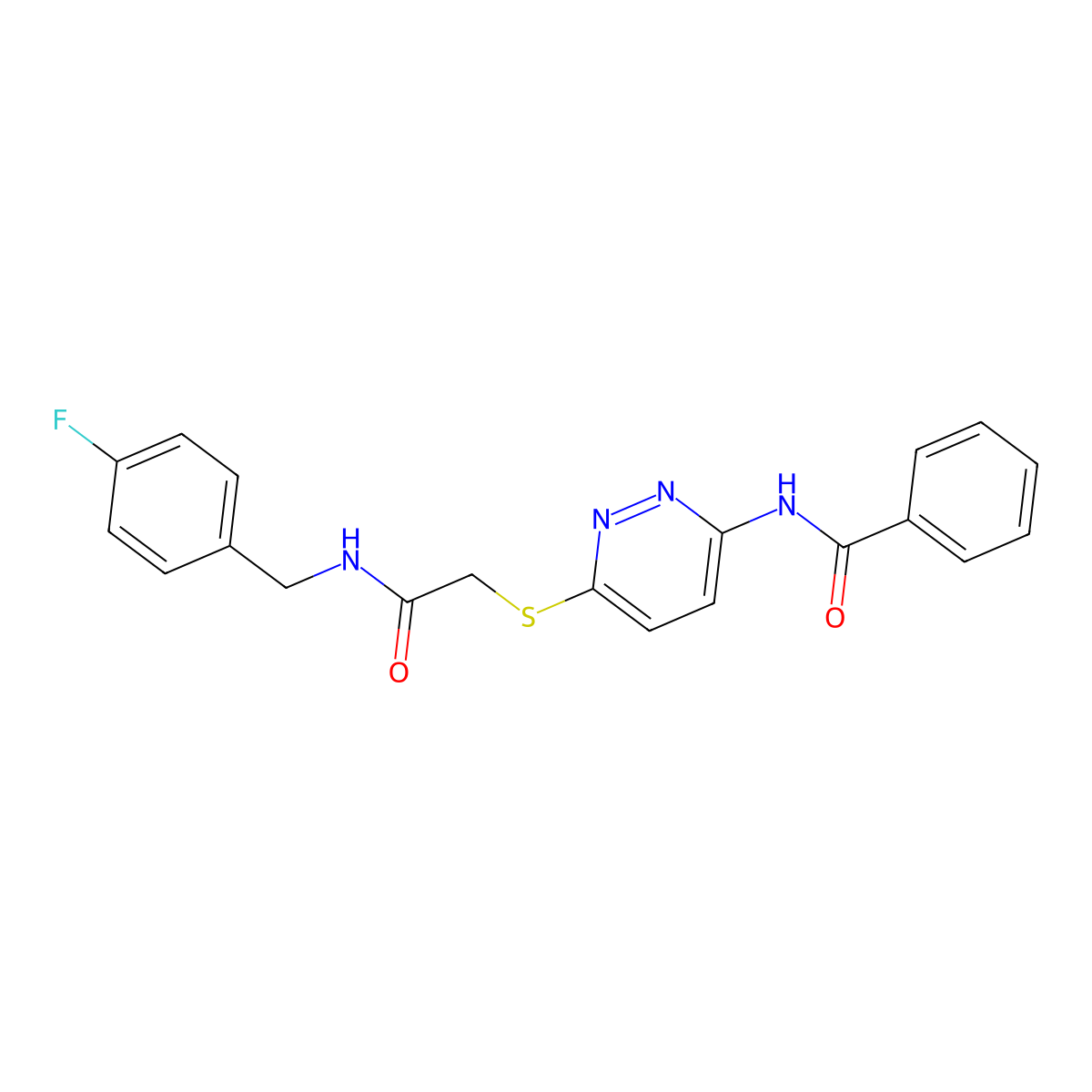 N-(6-((2-((4-fluorobenzyl)amino)-2-oxoethyl)thio)pyridazin-3-yl)benzamide molecular structure, CAS 1021055-60-6