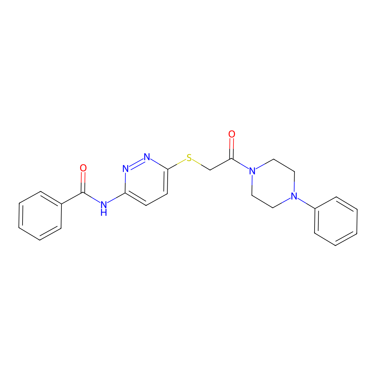 N-(6-((2-oxo-2-(4-phenylpiperazin-1-yl)ethyl)thio)pyridazin-3-yl)benzamide molecular structure, CAS 1021055-66-2