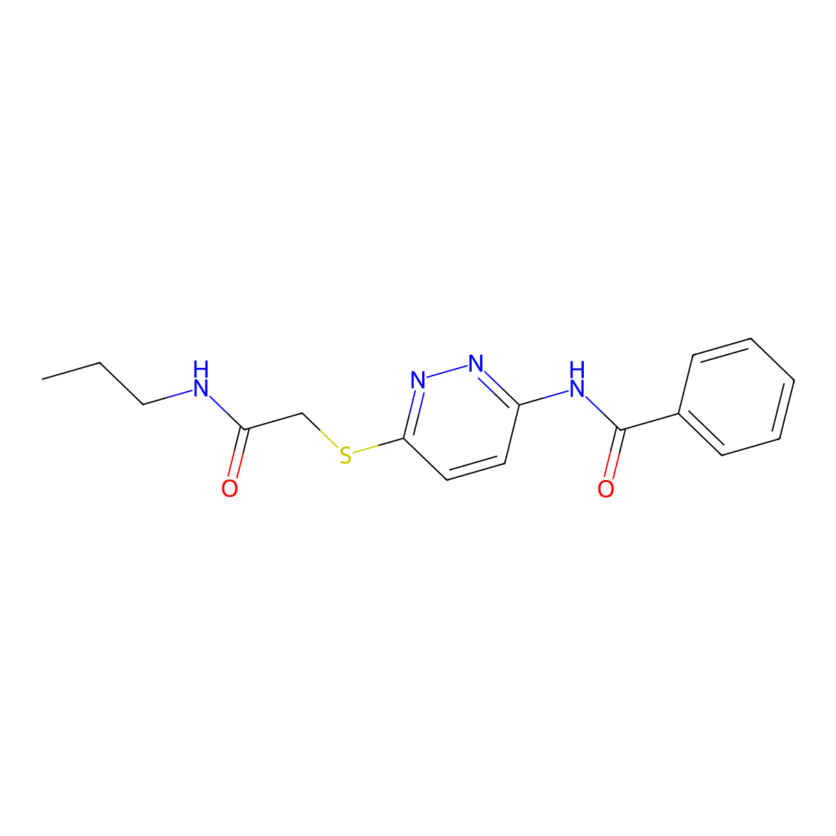 N-(6-((2-oxo-2-(propylamino)ethyl)thio)pyridazin-3-yl)benzamide molecular structure, CAS 1021055-81-1