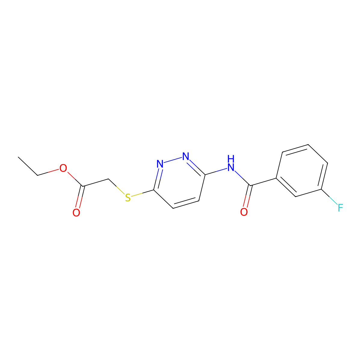 Ethyl 2-((6-(3-fluorobenzamido)pyridazin-3-yl)thio)acetate molecular structure, CAS 1021055-87-7