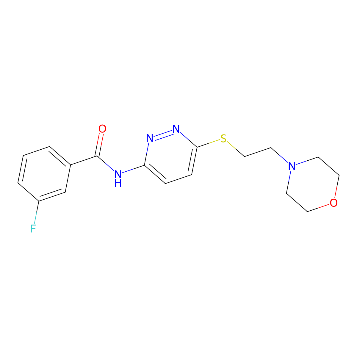 3-fluoro-N-(6-((2-morpholinoethyl)thio)pyridazin-3-yl)benzamide molecular structure, CAS 1021056-08-5