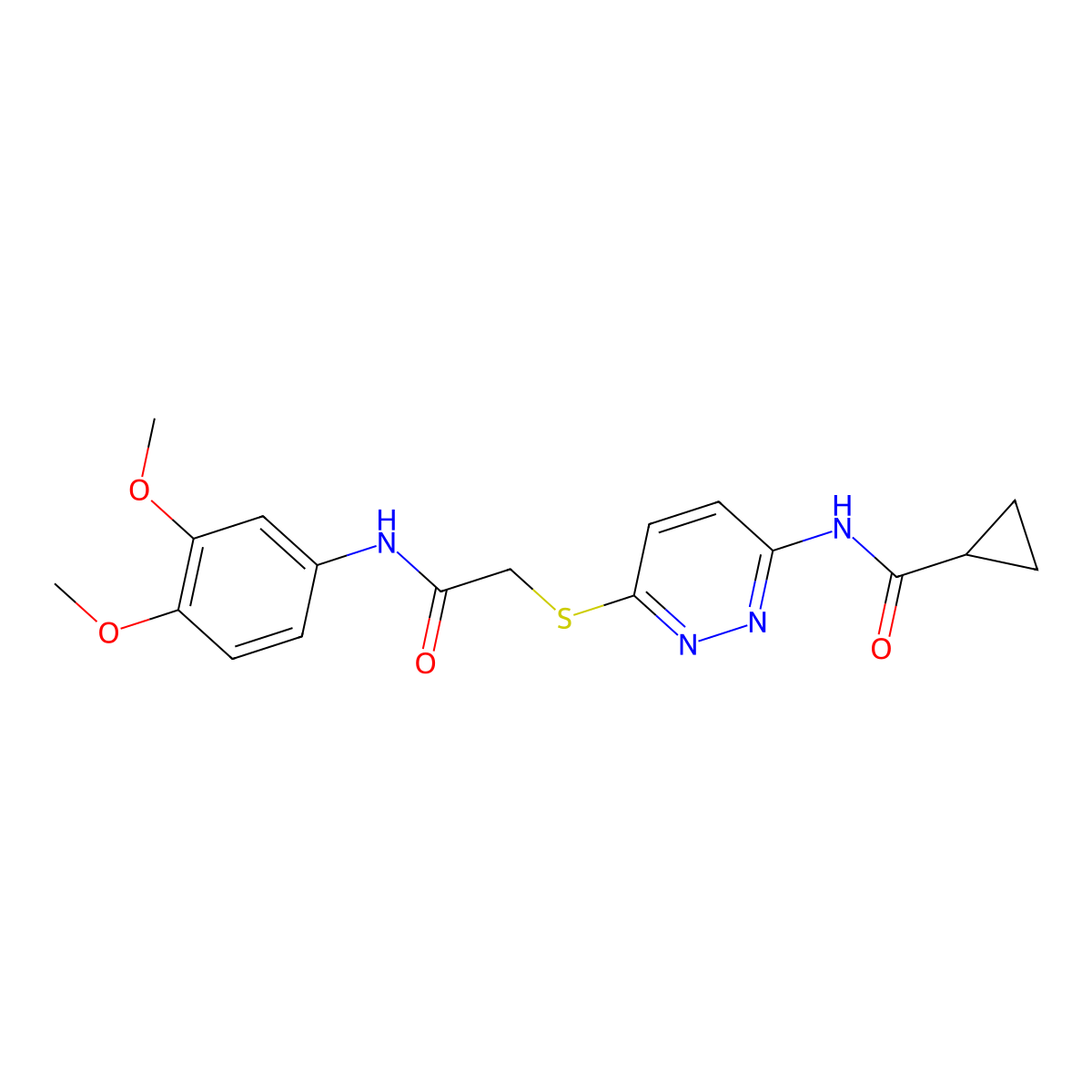 N-(6-((2-((3,4-dimethoxyphenyl)amino)-2-oxoethyl)thio)pyridazin-3-yl)cyclopropanecarboxamide molecular structure, CAS 1021056-24-5