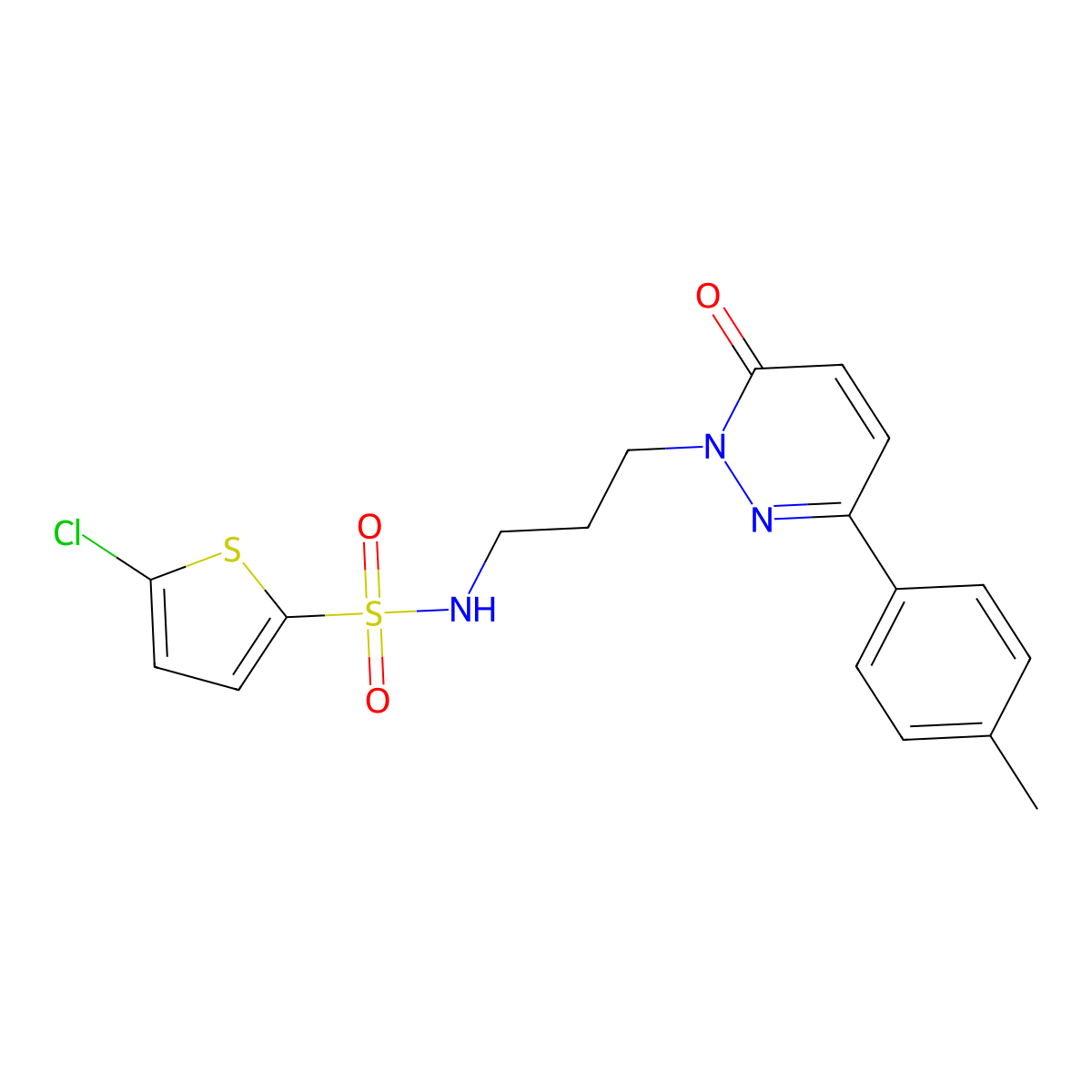 5-chloro-N-(3-(6-oxo-3-(p-tolyl)pyridazin-1(6H)-yl)propyl)thiophene-2-sulfonamide molecular structure, CAS 1021056-77-8