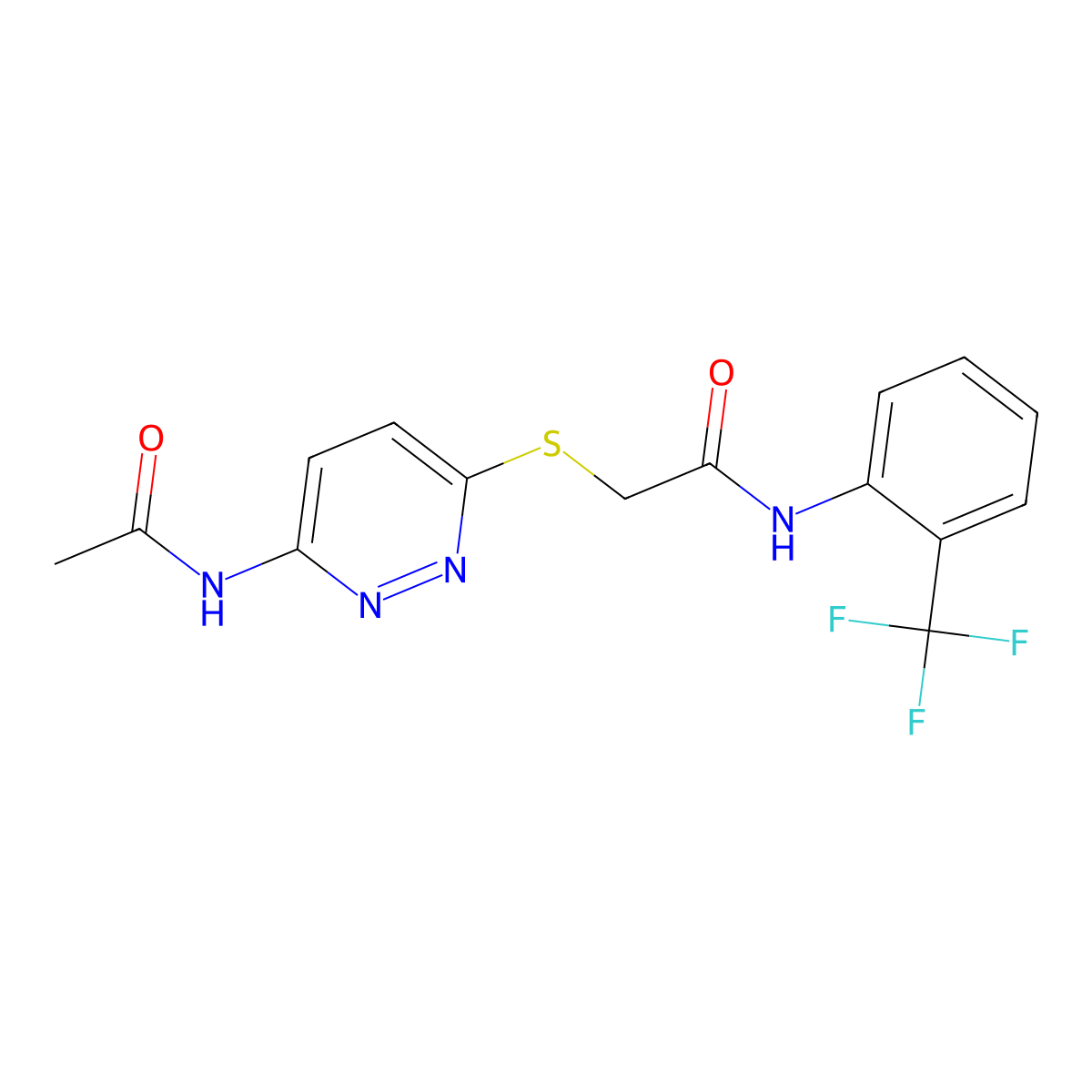 2-((6-acetamidopyridazin-3-yl)thio)-N-(2-(trifluoromethyl)phenyl)acetamide molecular structure, CAS 1021056-87-0