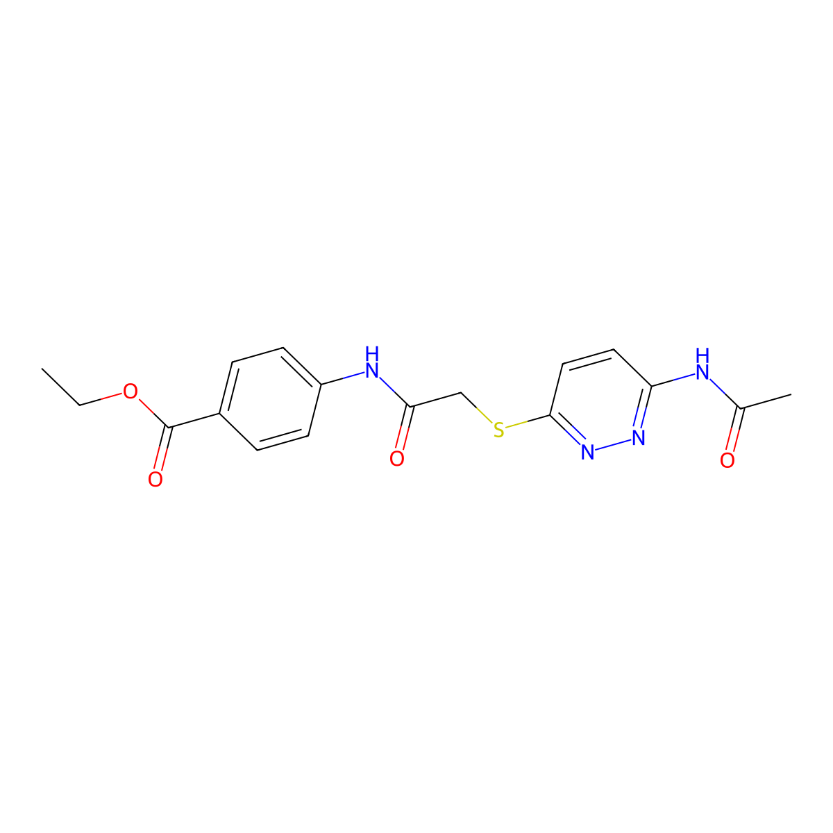 Ethyl 4-(2-((6-acetamidopyridazin-3-yl)thio)acetamido)benzoate molecular structure, CAS 1021056-91-6