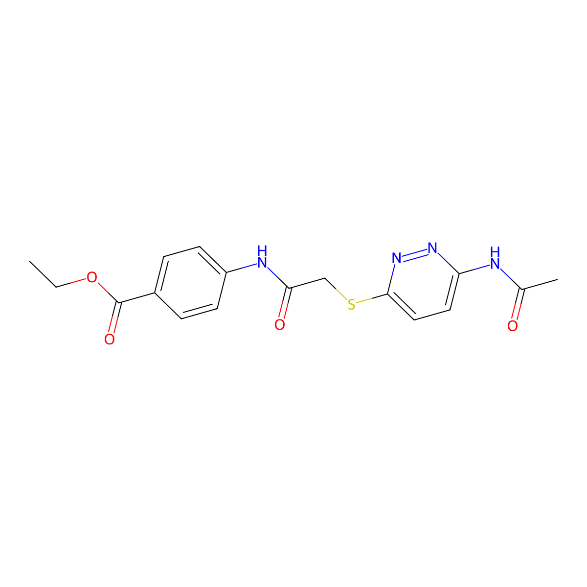 Ethyl 4-(2-((6-acetamidopyridazin-3-yl)thio)acetamido)benzoate molecular structure, CAS 1021056-91-6