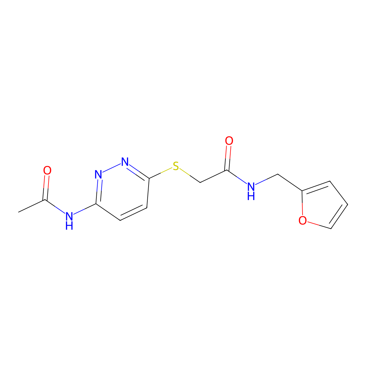 2-((6-acetamidopyridazin-3-yl)thio)-N-(furan-2-ylmethyl)acetamide molecular structure, CAS 1021056-92-7