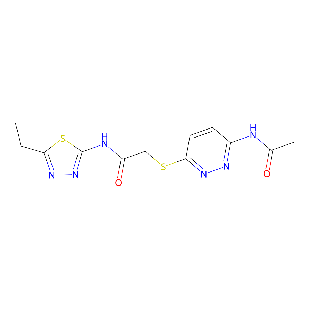 2-((6-acetamidopyridazin-3-yl)thio)-N-(5-ethyl-1,3,4-thiadiazol-2-yl)acetamide molecular structure, CAS 1021056-97-2