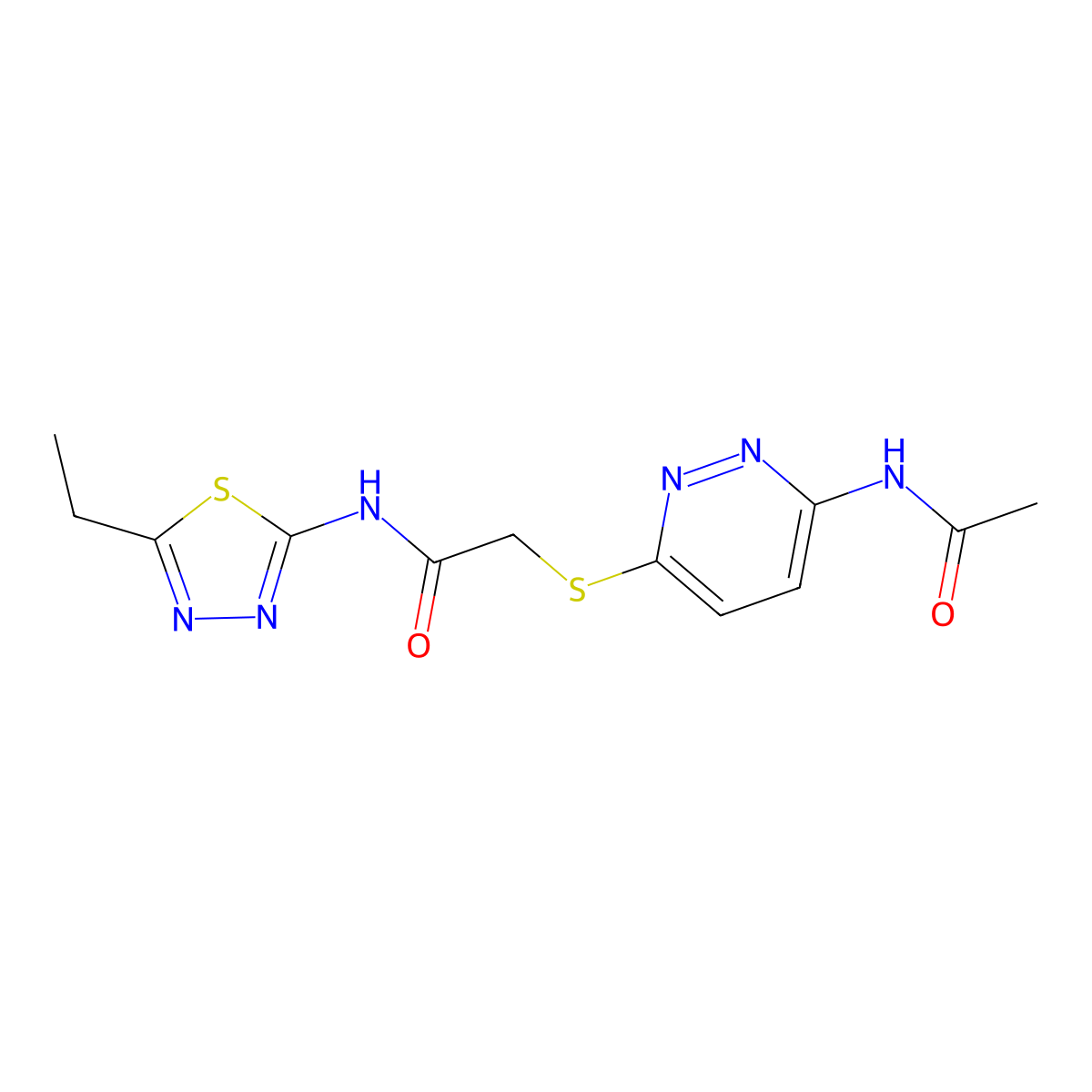 2-((6-acetamidopyridazin-3-yl)thio)-N-(5-ethyl-1,3,4-thiadiazol-2-yl)acetamide molecular structure, CAS 1021056-97-2