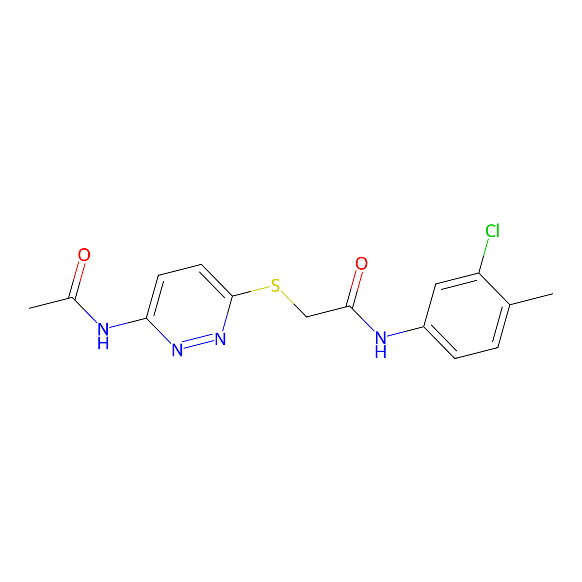 2-((6-acetamidopyridazin-3-yl)thio)-N-(3-chloro-4-methylphenyl)acetamide molecular structure, CAS 1021057-05-5