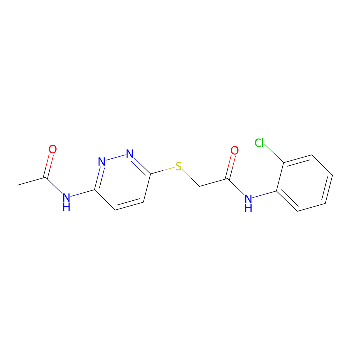 2-((6-acetamidopyridazin-3-yl)thio)-N-(2-chlorophenyl)acetamide molecular structure, CAS 1021057-06-6