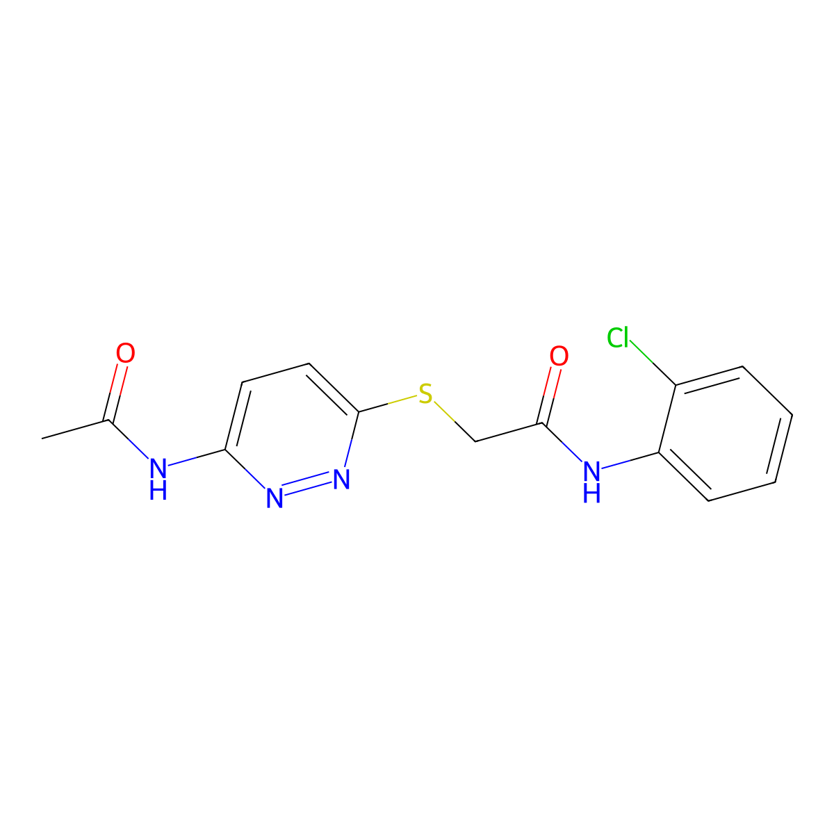 2-((6-acetamidopyridazin-3-yl)thio)-N-(2-chlorophenyl)acetamide molecular structure, CAS 1021057-06-6