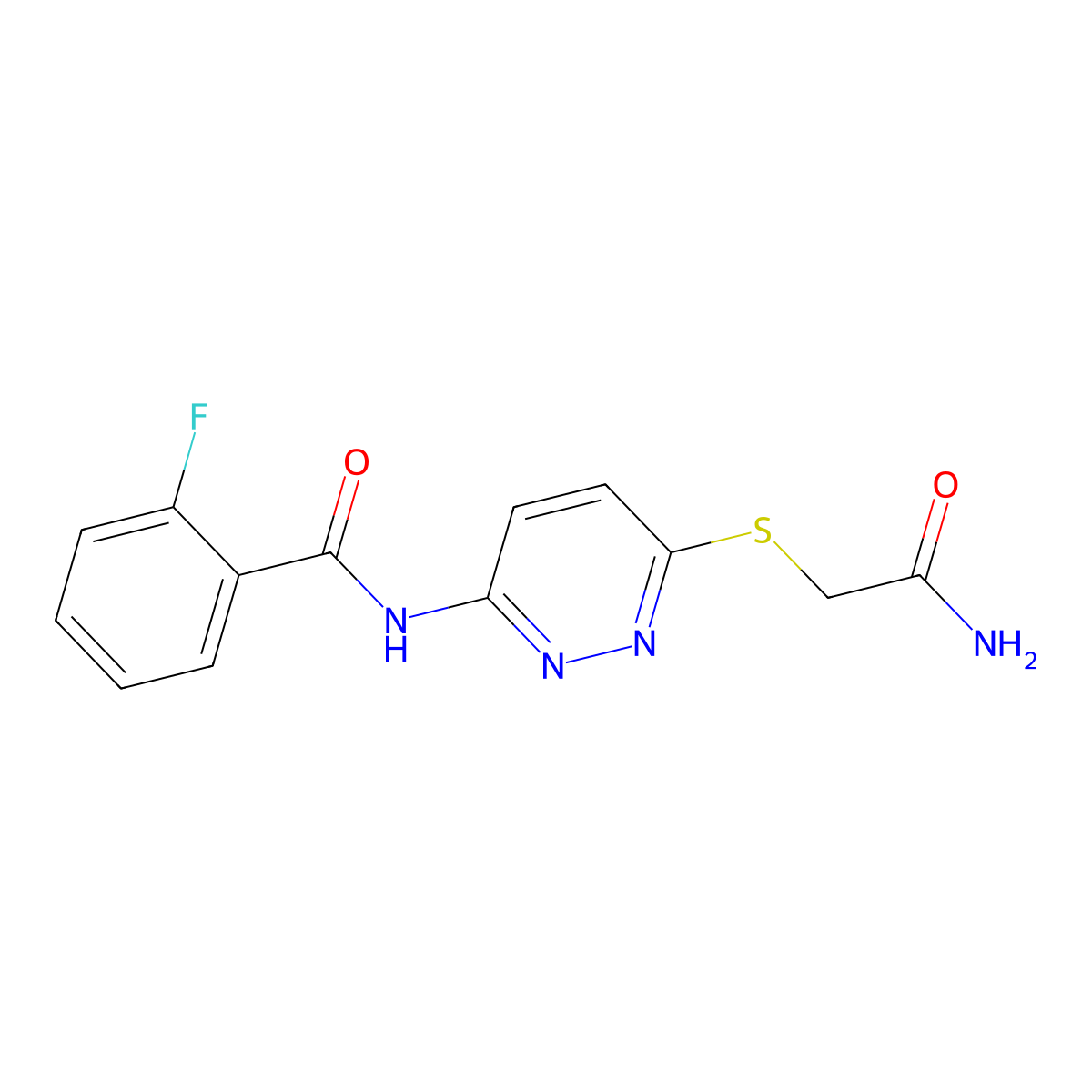 N-(6-((2-amino-2-oxoethyl)thio)pyridazin-3-yl)-2-fluorobenzamide molecular structure, CAS 1021057-08-8