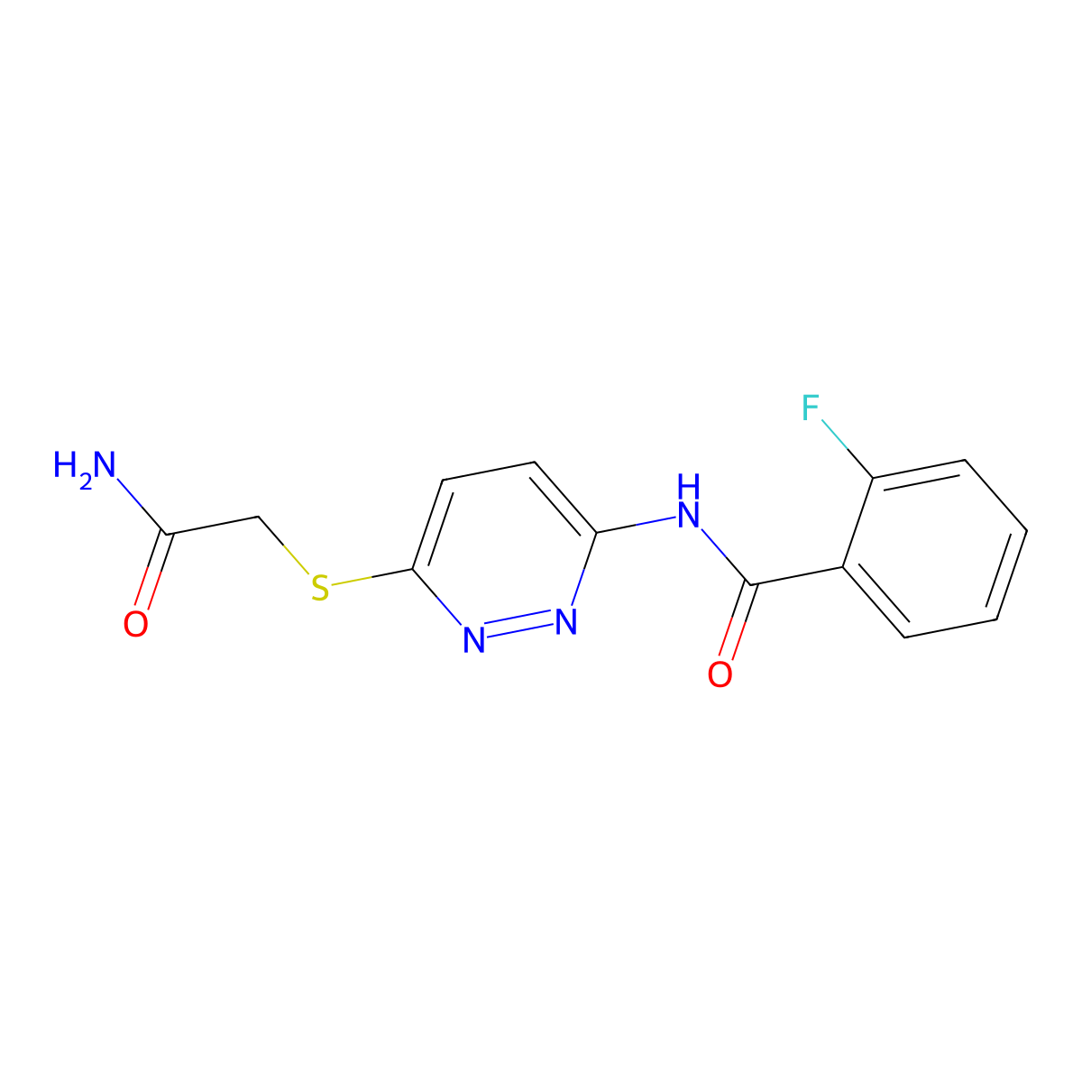 N-(6-((2-amino-2-oxoethyl)thio)pyridazin-3-yl)-2-fluorobenzamide molecular structure, CAS 1021057-08-8