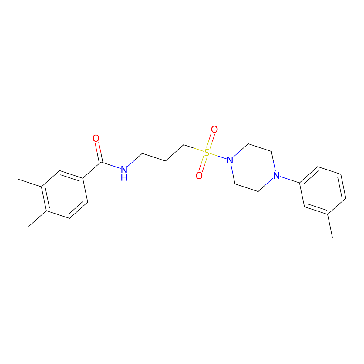 3,4-dimethyl-N-(3-((4-(m-tolyl)piperazin-1-yl)sulfonyl)propyl)benzamide molecular structure, CAS 1021058-75-2