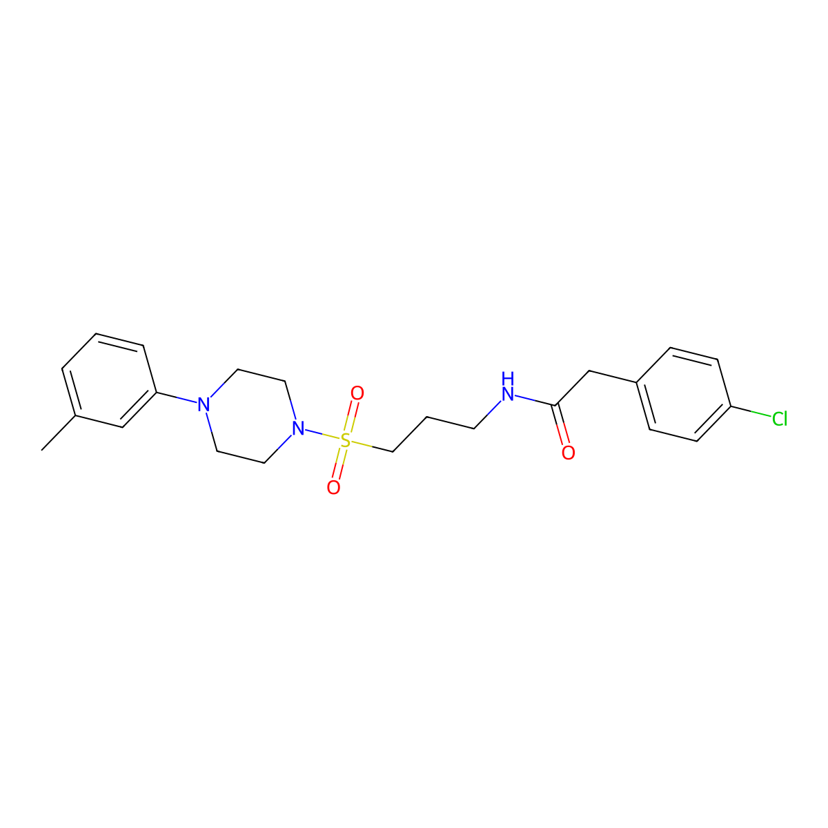 2-(4-chlorophenyl)-N-(3-((4-(m-tolyl)piperazin-1-yl)sulfonyl)propyl)acetamide molecular structure, CAS 1021058-85-4