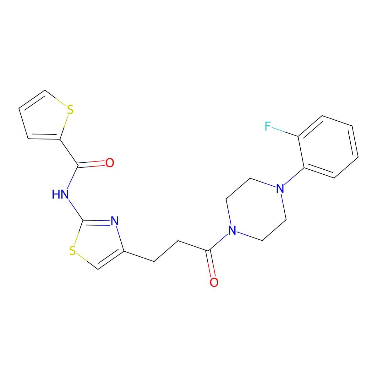 N-(4-(3-(4-(2-fluorophenyl)piperazin-1-yl)-3-oxopropyl)thiazol-2-yl)thiophene-2-carboxamide molecular structure, CAS 1021058-89-8