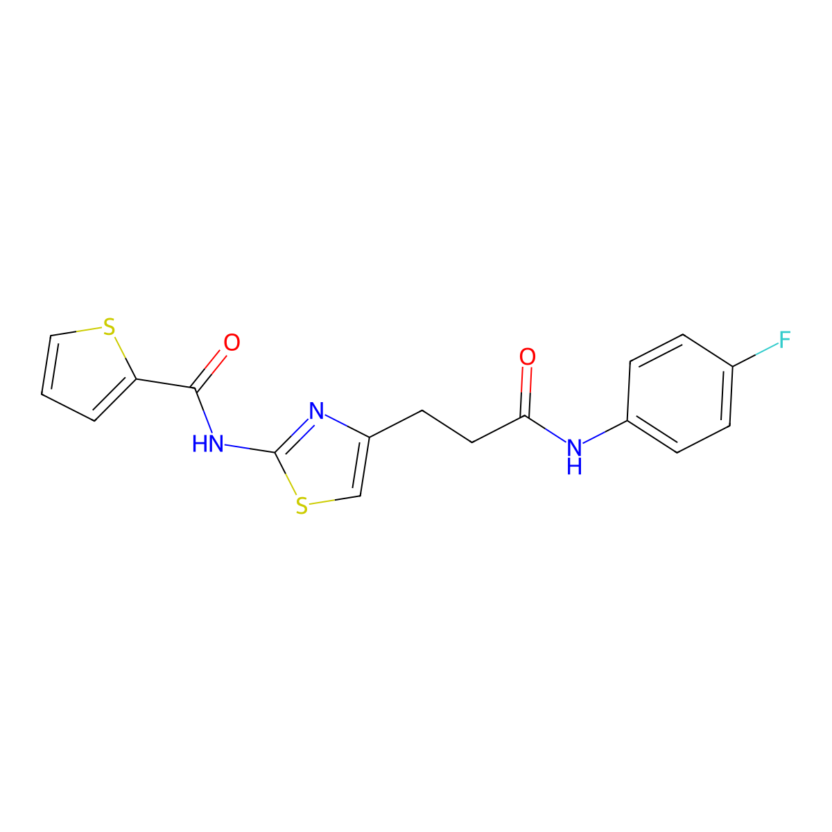 N-(4-(3-((4-fluorophenyl)amino)-3-oxopropyl)thiazol-2-yl)thiophene-2-carboxamide molecular structure, CAS 1021058-95-6