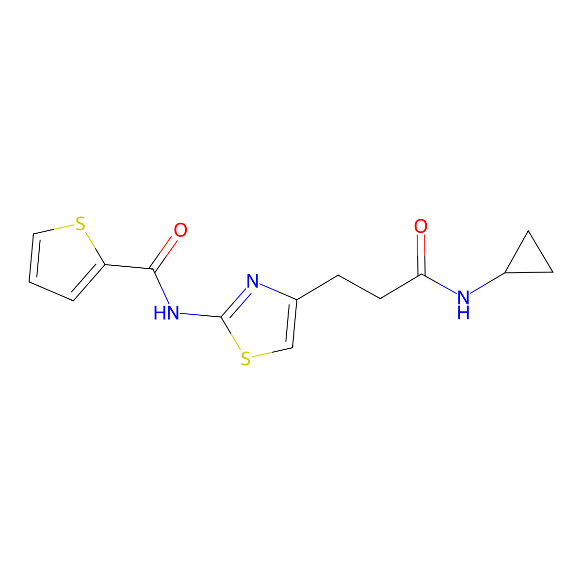 N-(4-(3-(cyclopropylamino)-3-oxopropyl)thiazol-2-yl)thiophene-2-carboxamide molecular structure, CAS 1021058-99-0