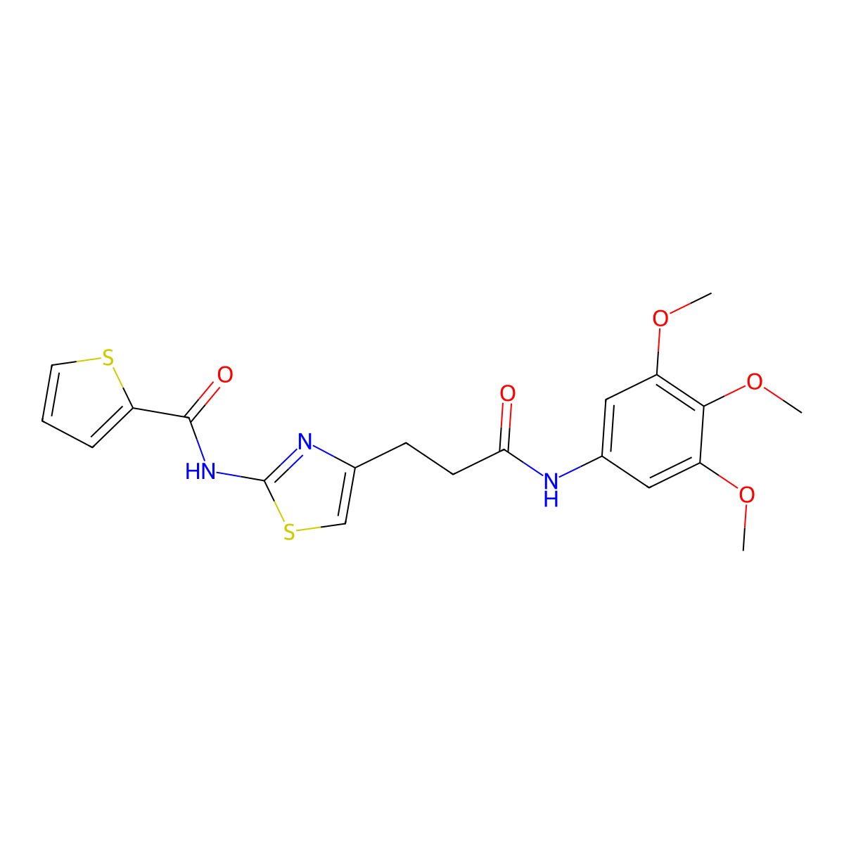 N-(4-(3-oxo-3-((3,4,5-trimethoxyphenyl)amino)propyl)thiazol-2-yl)thiophene-2-carboxamide molecular structure, CAS 1021059-01-7