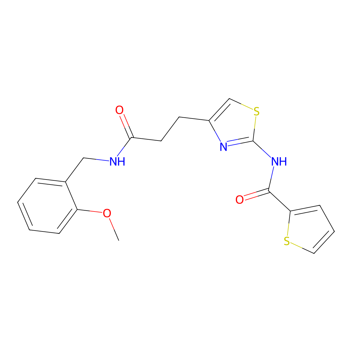N-(4-(3-((2-methoxybenzyl)amino)-3-oxopropyl)thiazol-2-yl)thiophene-2-carboxamide molecular structure, CAS 1021059-05-1