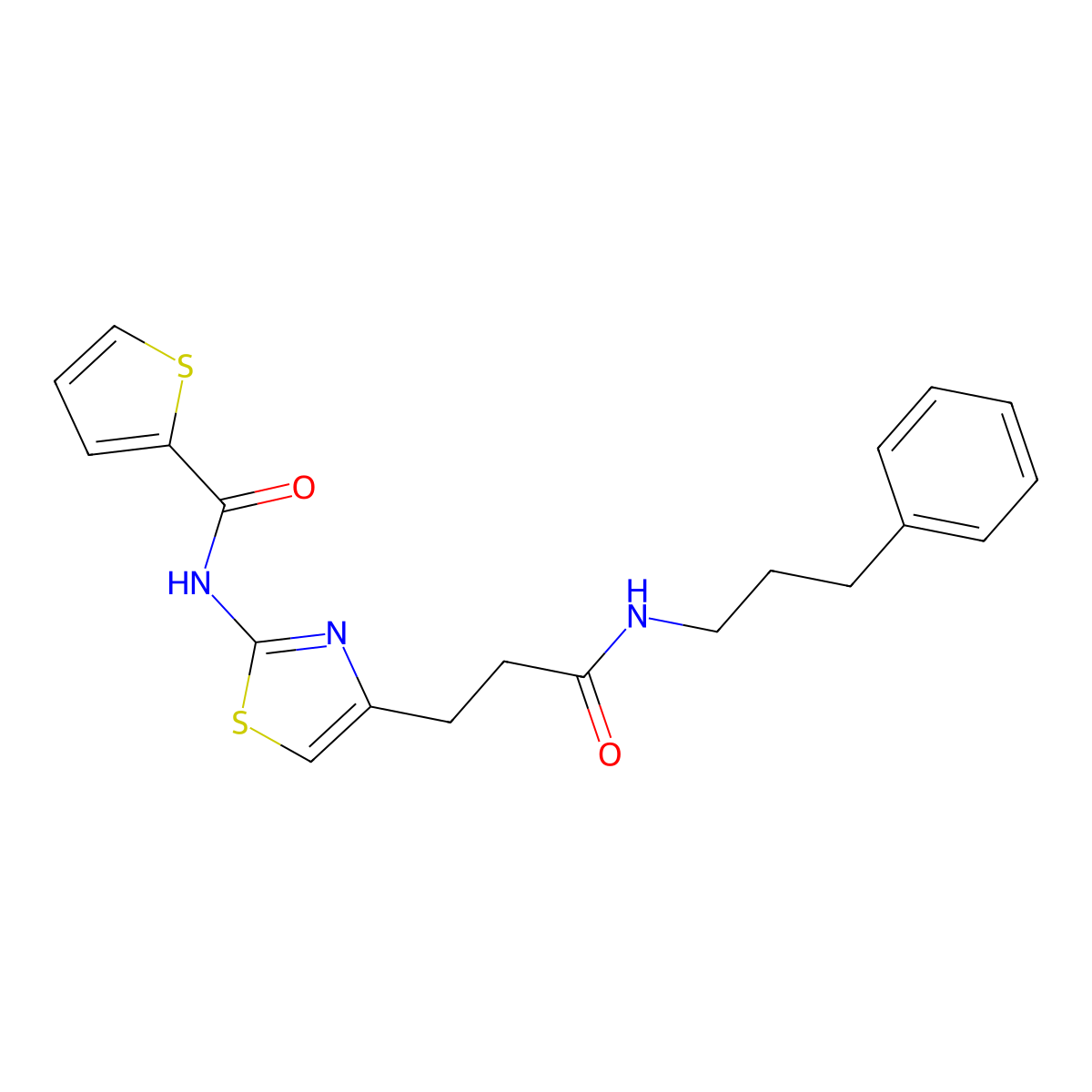 N-(4-(3-oxo-3-((3-phenylpropyl)amino)propyl)thiazol-2-yl)thiophene-2-carboxamide molecular structure, CAS 1021059-06-2