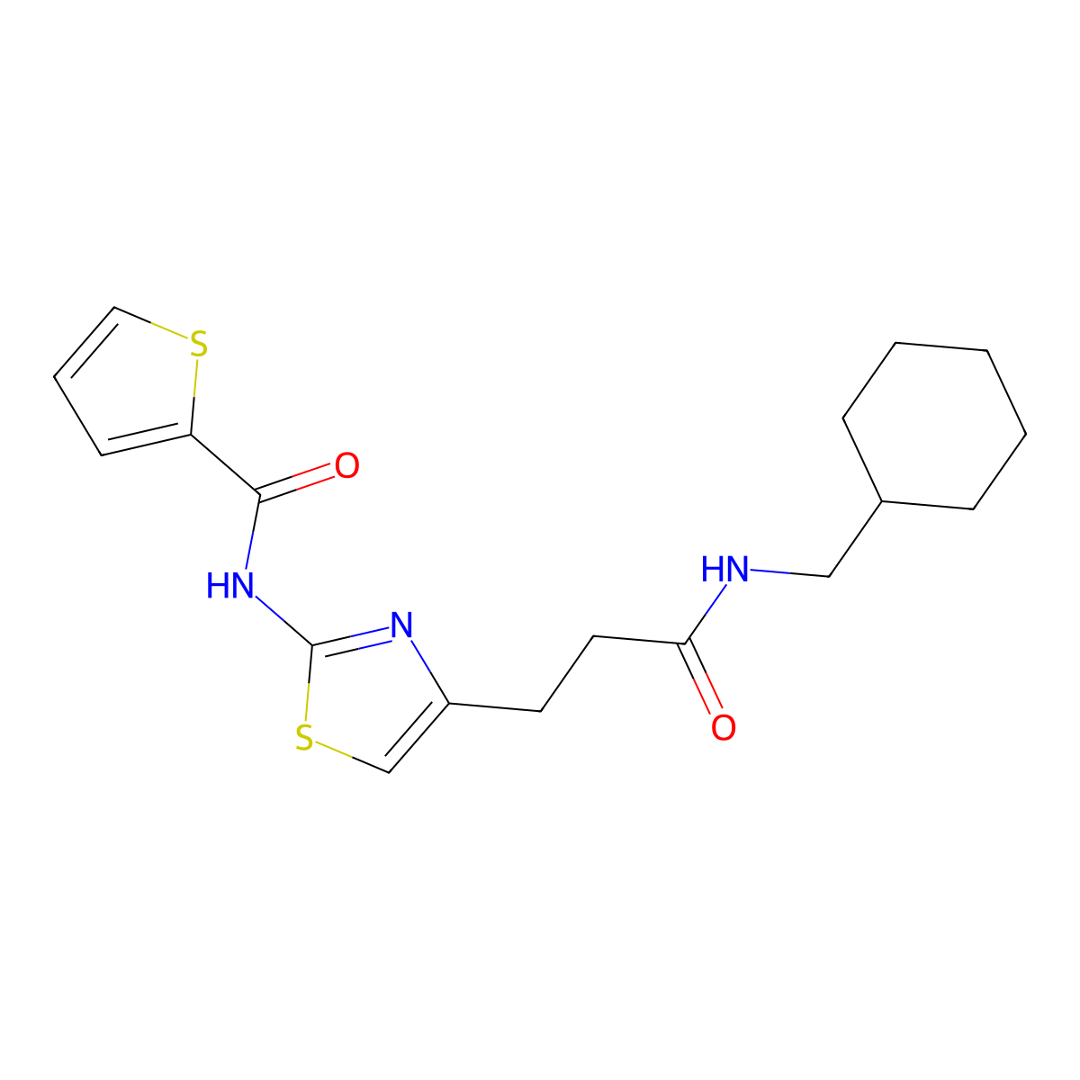 N-(4-(3-((cyclohexylmethyl)amino)-3-oxopropyl)thiazol-2-yl)thiophene-2-carboxamide molecular structure, CAS 1021059-11-9