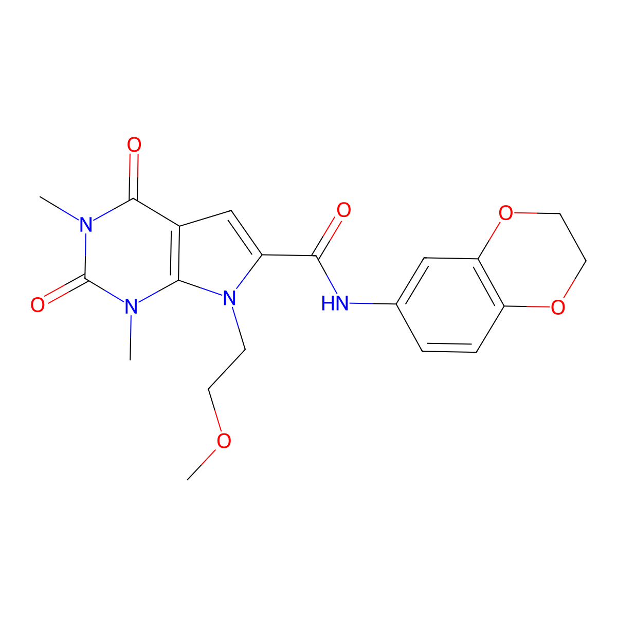 N-(2,3-dihydrobenzo[b][1,4]dioxin-6-yl)-7-(2-methoxyethyl)-1,3-dimethyl-2,4-dioxo-2,3,4,7-tetrahydro-1H-pyrrolo[2,3-d]pyrimidine-6-carboxamide molecular structure, CAS 1021059-25-5