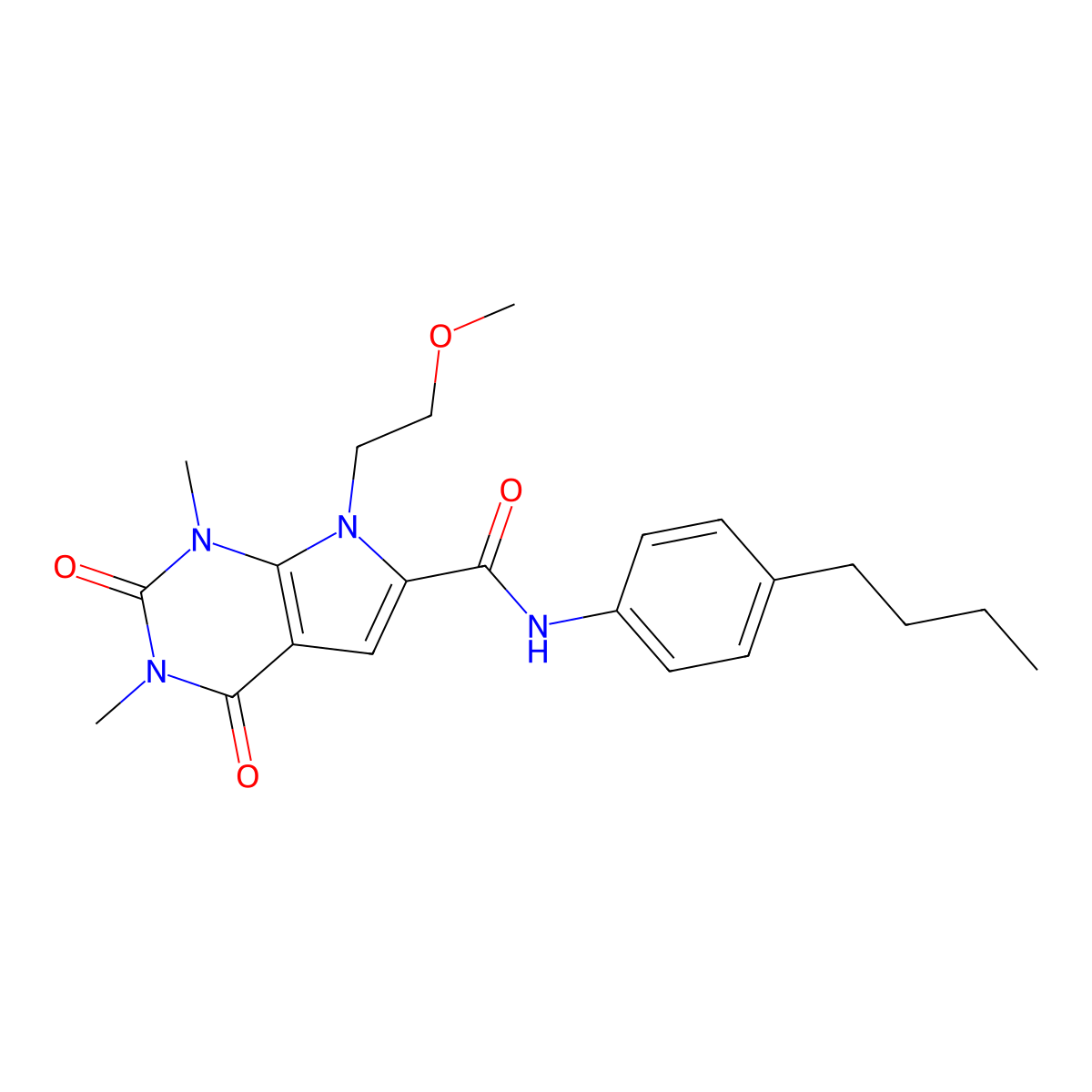 N-(4-butylphenyl)-7-(2-methoxyethyl)-1,3-dimethyl-2,4-dioxo-2,3,4,7-tetrahydro-1H-pyrrolo[2,3-d]pyrimidine-6-carboxamide molecular structure, CAS 1021059-27-7