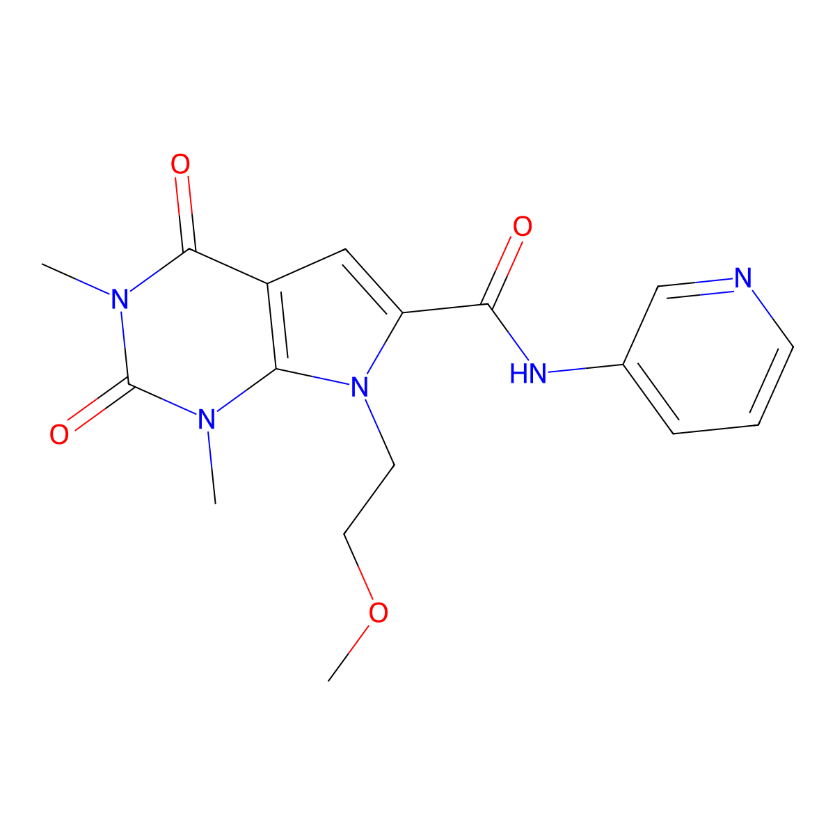 7-(2-methoxyethyl)-1,3-dimethyl-2,4-dioxo-N-(pyridin-3-yl)-2,3,4,7-tetrahydro-1H-pyrrolo[2,3-d]pyrimidine-6-carboxamide molecular structure, CAS 1021059-31-3