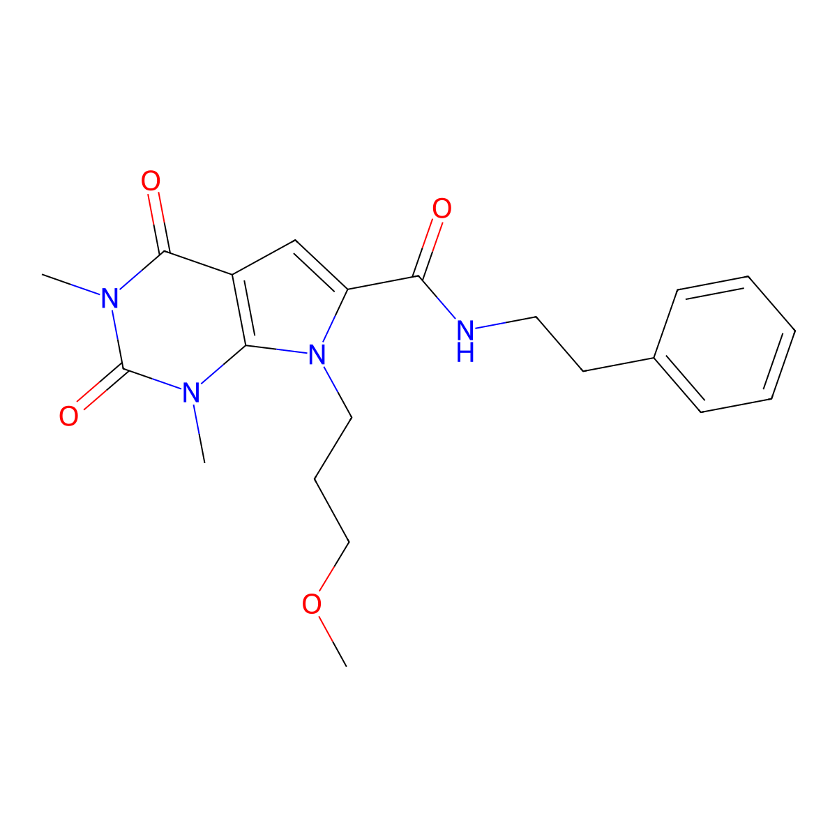 7-(3-methoxypropyl)-1,3-dimethyl-2,4-dioxo-N-phenethyl-2,3,4,7-tetrahydro-1H-pyrrolo[2,3-d]pyrimidine-6-carboxamide molecular structure, CAS 1021059-33-5