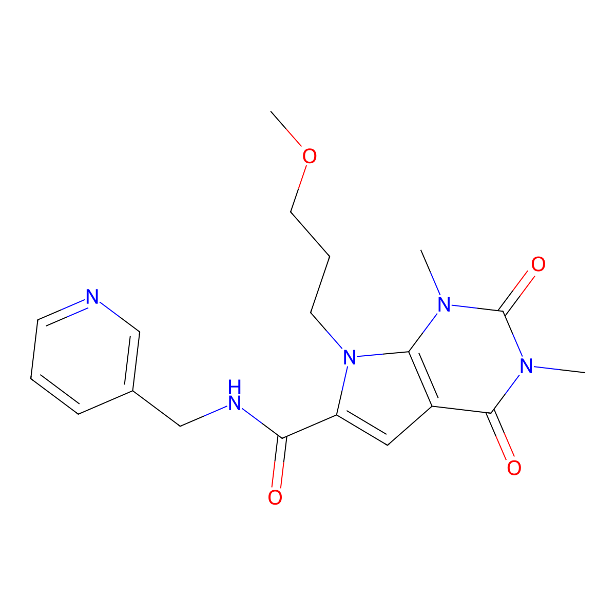 7-(3-methoxypropyl)-1,3-dimethyl-2,4-dioxo-N-(pyridin-3-ylmethyl)-2,3,4,7-tetrahydro-1H-pyrrolo[2,3-d]pyrimidine-6-carboxamide molecular structure, CAS 1021059-35-7