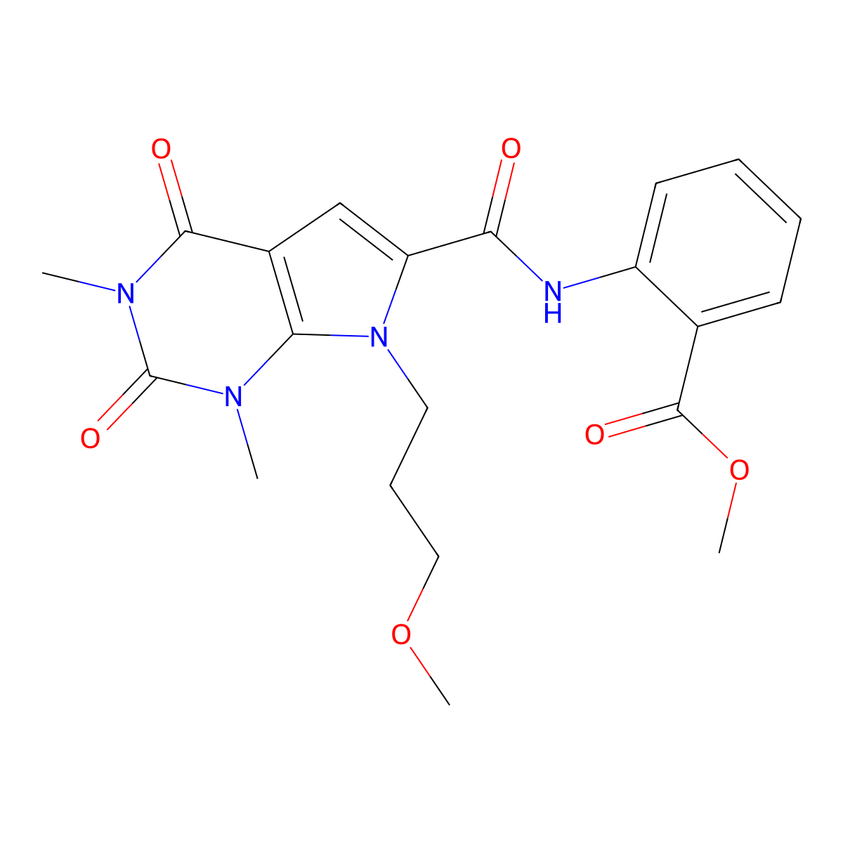 methyl 2-(7-(3-methoxypropyl)-1,3-dimethyl-2,4-dioxo-2,3,4,7-tetrahydro-1H-pyrrolo[2,3-d]pyrimidine-6-carboxamido)benzoate molecular structure, CAS 1021059-39-1