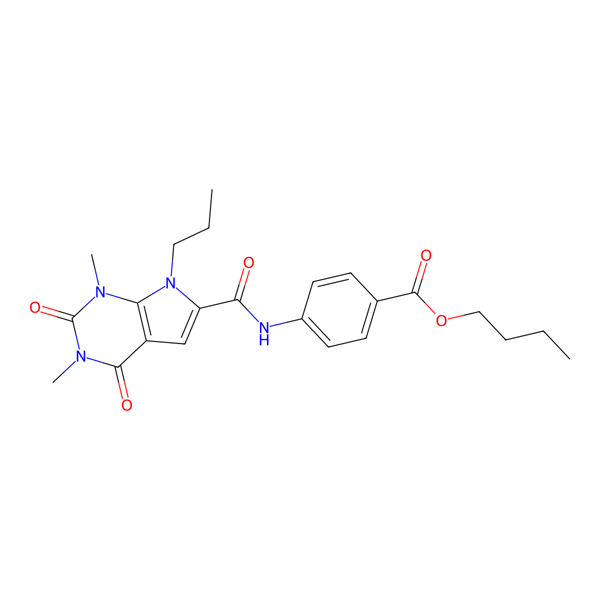 butyl 4-(1,3-dimethyl-2,4-dioxo-7-propyl-2,3,4,7-tetrahydro-1H-pyrrolo[2,3-d]pyrimidine-6-carboxamido)benzoate molecular structure, CAS 1021059-44-8