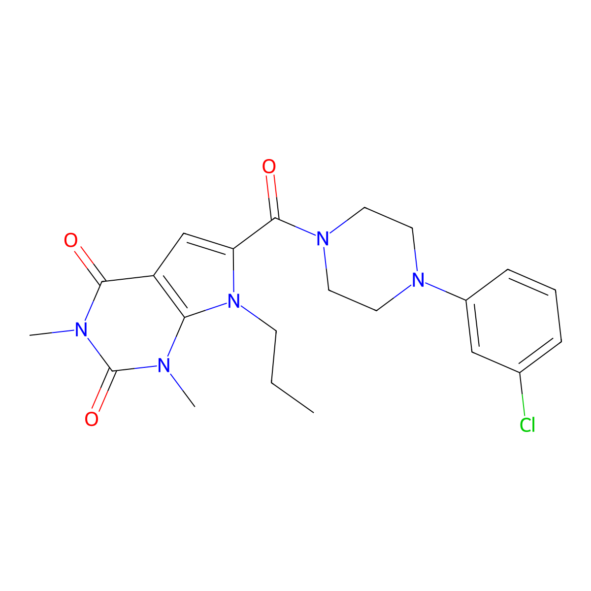 6-(4-(3-chlorophenyl)piperazine-1-carbonyl)-1,3-dimethyl-7-propyl-1H-pyrrolo[2,3-d]pyrimidine-2,4(3H,7H)-dione molecular structure, CAS 1021059-47-1