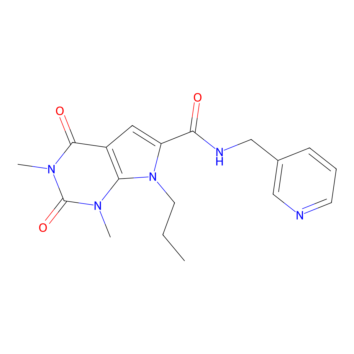 1,3-dimethyl-2,4-dioxo-7-propyl-N-(pyridin-3-ylmethyl)-2,3,4,7-tetrahydro-1H-pyrrolo[2,3-d]pyrimidine-6-carboxamide molecular structure, CAS 1021059-53-9