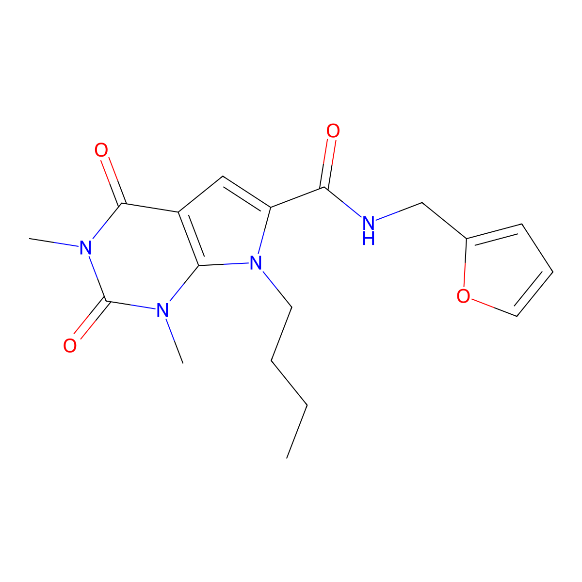 7-butyl-N-(furan-2-ylmethyl)-1,3-dimethyl-2,4-dioxo-2,3,4,7-tetrahydro-1H-pyrrolo[2,3-d]pyrimidine-6-carboxamide molecular structure, CAS 1021059-56-2