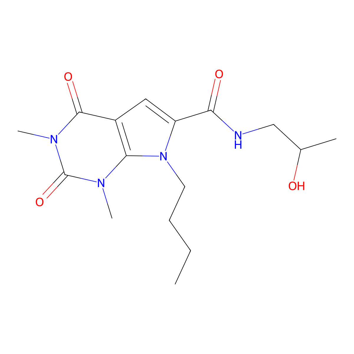 7-butyl-N-(2-hydroxypropyl)-1,3-dimethyl-2,4-dioxo-2,3,4,7-tetrahydro-1H-pyrrolo[2,3-d]pyrimidine-6-carboxamide molecular structure, CAS 1021059-58-4