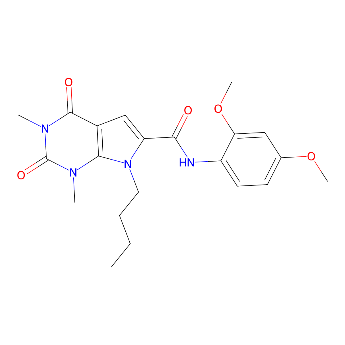 7-butyl-N-(2,4-dimethoxyphenyl)-1,3-dimethyl-2,4-dioxo-2,3,4,7-tetrahydro-1H-pyrrolo[2,3-d]pyrimidine-6-carboxamide molecular structure, CAS 1021059-59-5