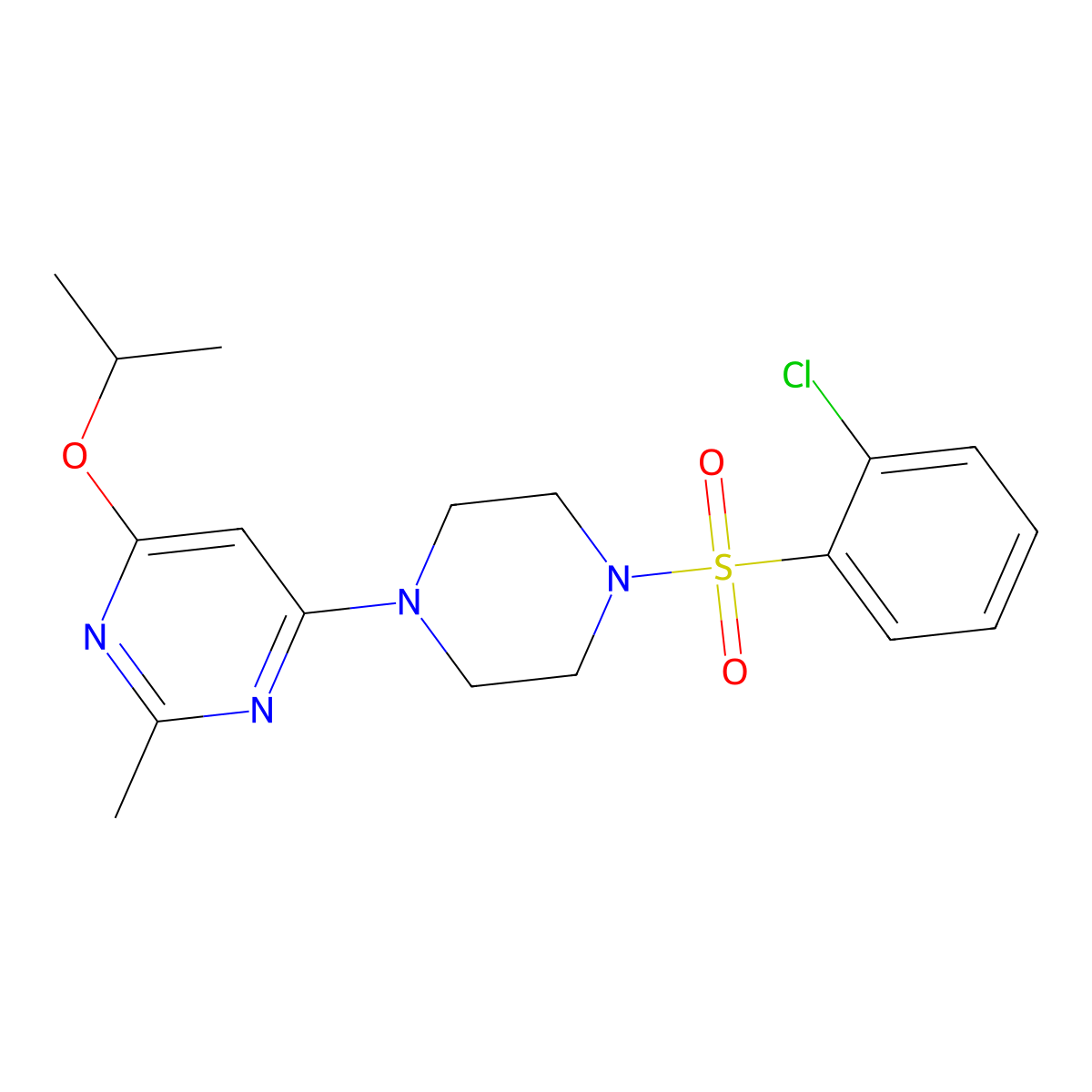 4-(4-((2-Chlorophenyl)sulfonyl)piperazin-1-yl)-6-isopropoxy-2-methylpyrimidine molecular structure, CAS 1021059-67-5