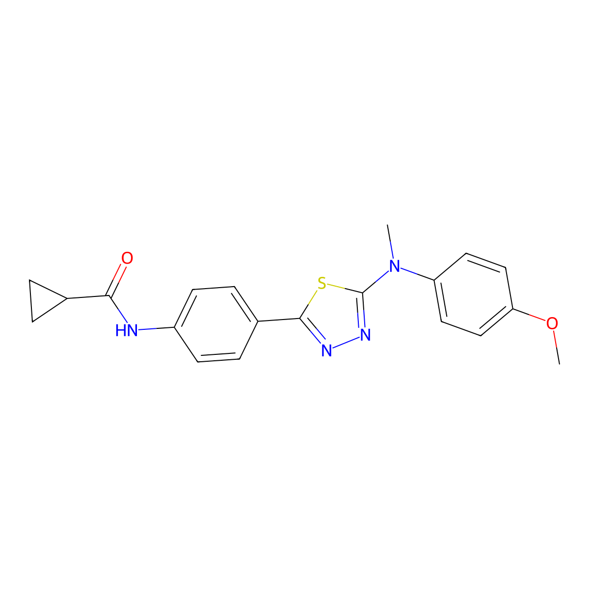 N-(4-(5-((4-methoxyphenyl)(methyl)amino)-1,3,4-thiadiazol-2-yl)phenyl)cyclopropanecarboxamide molecular structure, CAS 1021059-68-6