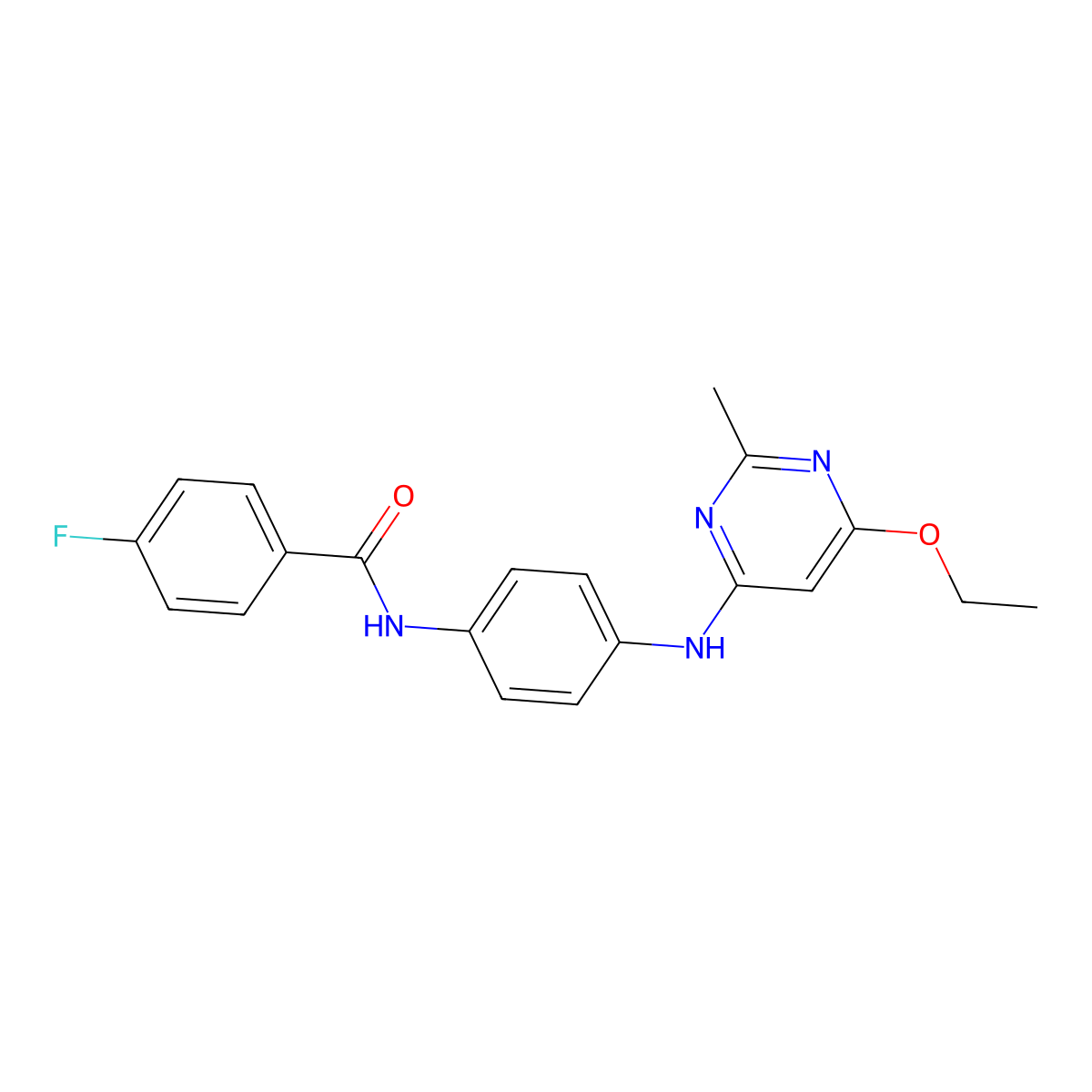 N-(4-((6-ethoxy-2-methylpyrimidin-4-yl)amino)phenyl)-4-fluorobenzamide molecular structure, CAS 1021059-71-1