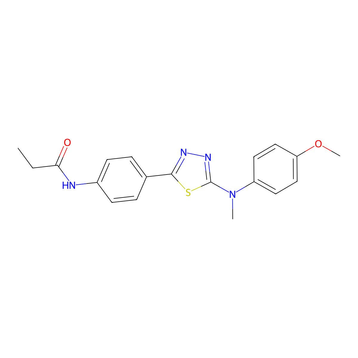 N-(4-(5-((4-methoxyphenyl)(methyl)amino)-1,3,4-thiadiazol-2-yl)phenyl)propionamide molecular structure, CAS 1021059-72-2