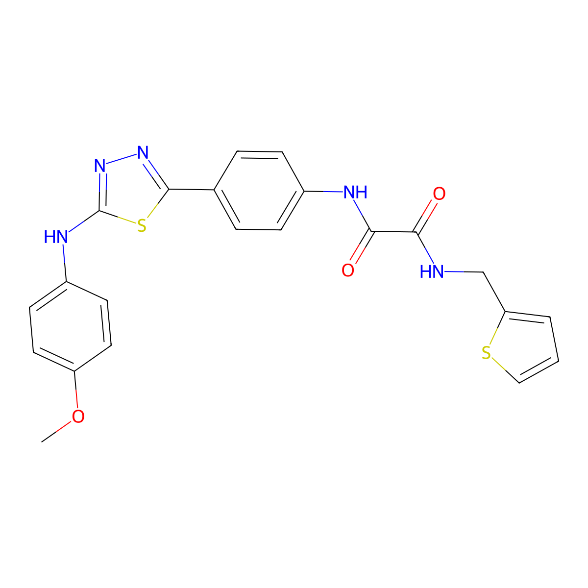 N1-(4-(5-((4-methoxyphenyl)amino)-1,3,4-thiadiazol-2-yl)phenyl)-N2-(thiophen-2-ylmethyl)oxalamide molecular structure, CAS 1021059-78-8