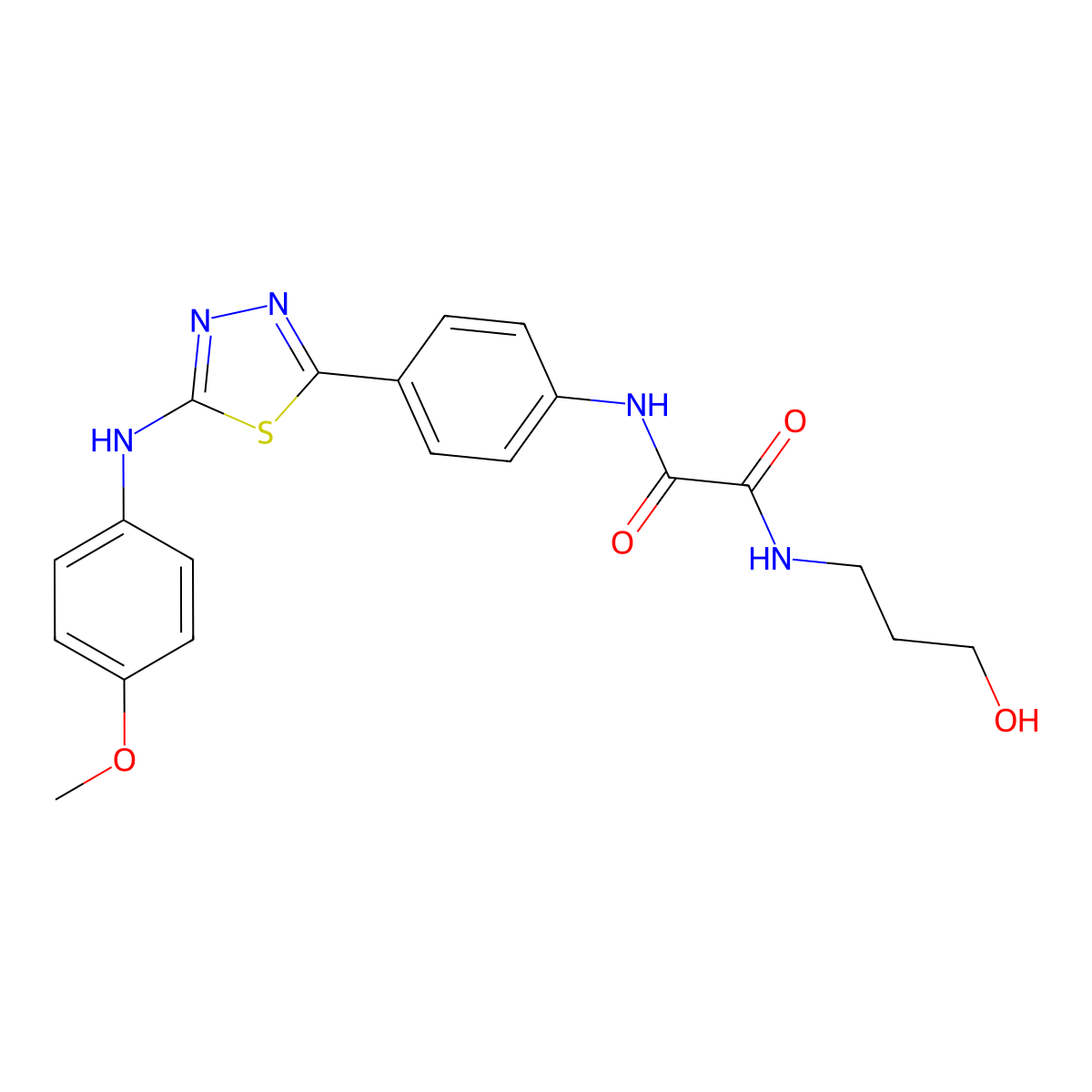 N1-(3-hydroxypropyl)-N2-(4-(5-((4-methoxyphenyl)amino)-1,3,4-thiadiazol-2-yl)phenyl)oxalamide molecular structure, CAS 1021059-81-3